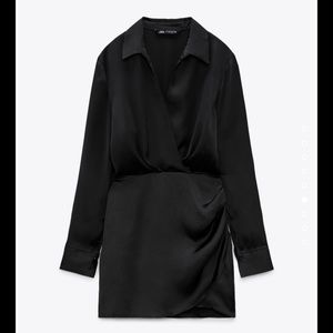 Never worn - black long sleeve satin dress